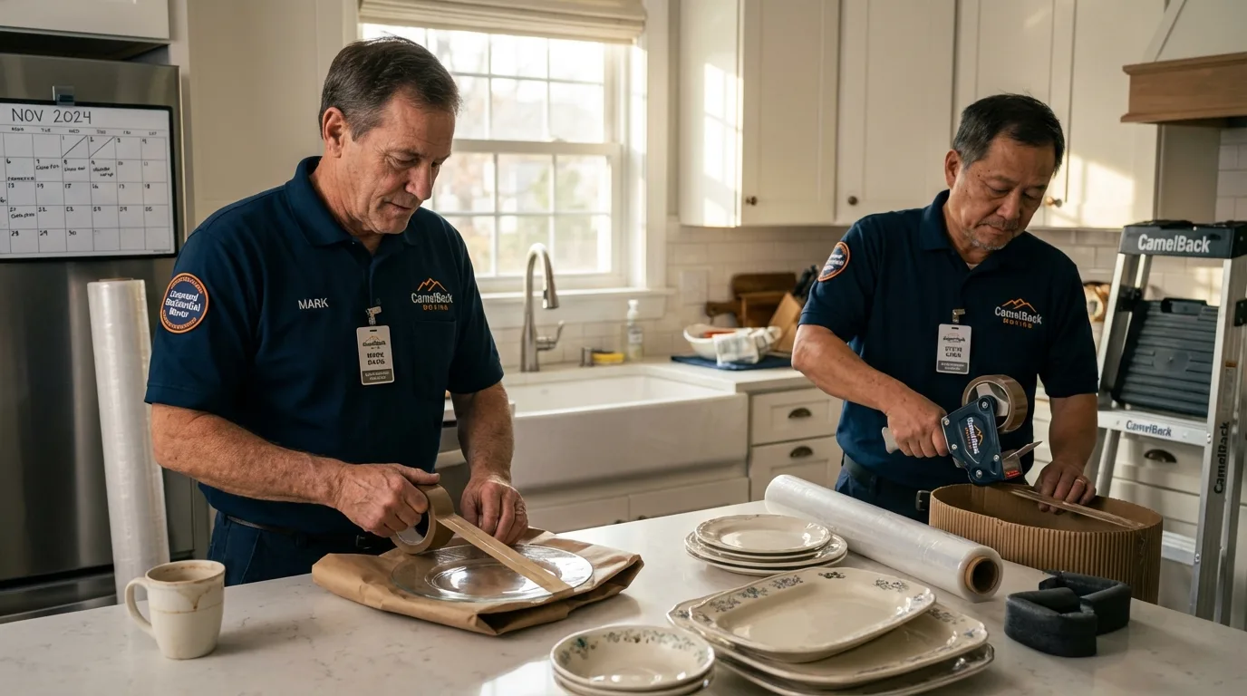 Professional crew packing kitchen dishware in Makawao, HI